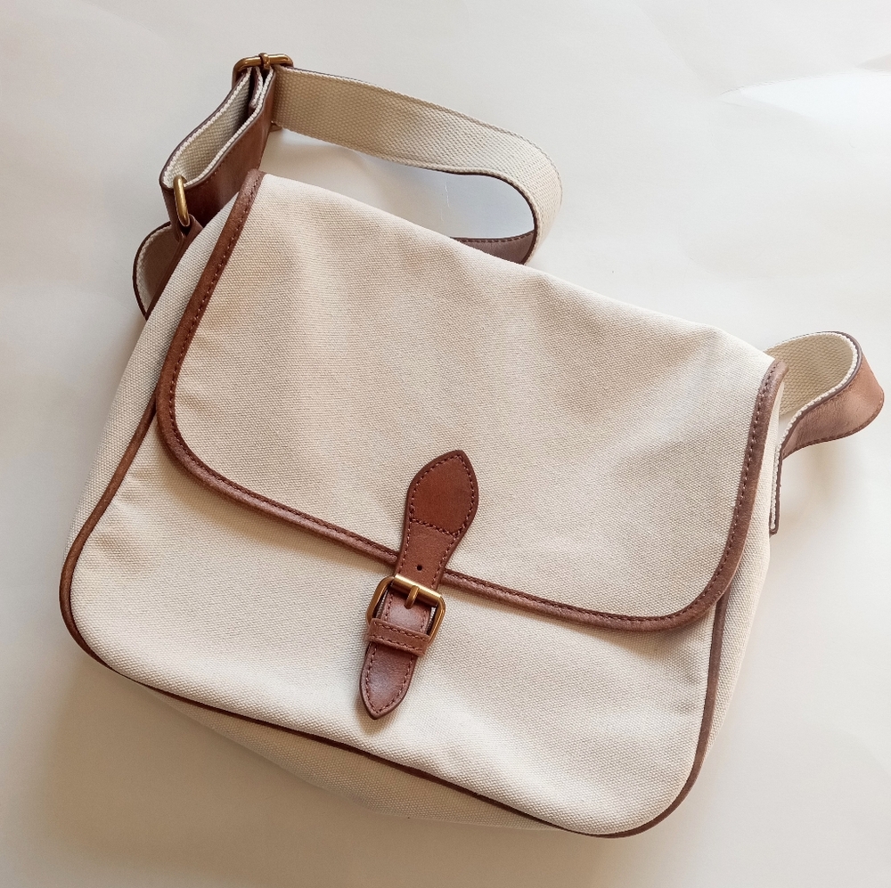 SOLD!Brandy Melville cow leather canvas brown cream shoulder messenger handbag - Picture 16 of 16